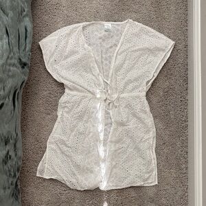 Kona Sol White Eyelet Tie-Front Swim Coverup